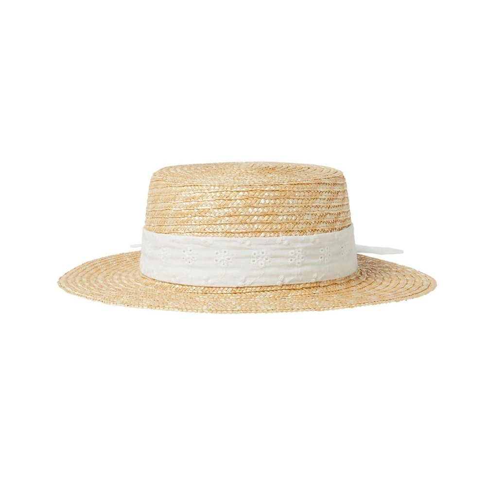 Elegant Straw Boater Hat with White Band